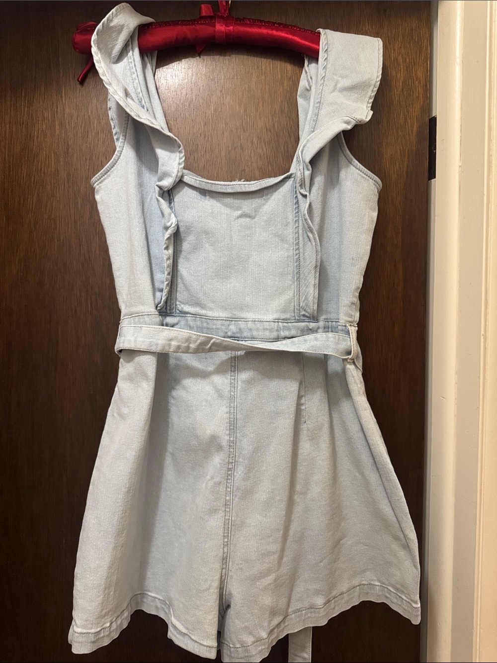 Tinseltown Light Blue Denim Romper with Belt - Picture 2 of 5